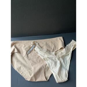 Skims Womens Fits Everybody Lace Dipped Thong Sand/Metallic Gold Brief 4X